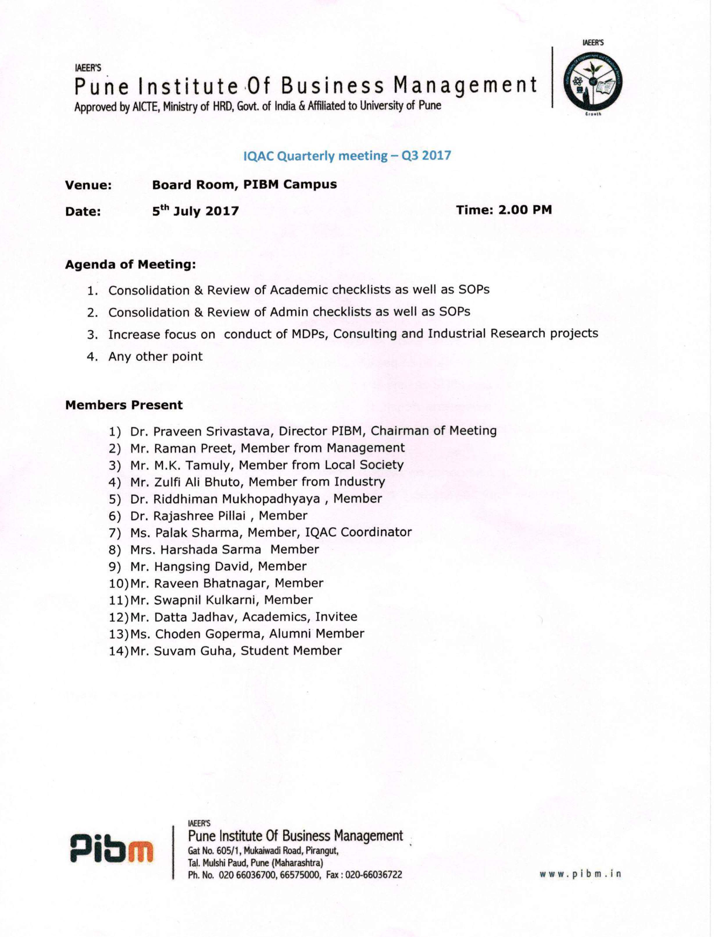 IQAC Meeting Q3 July 2017